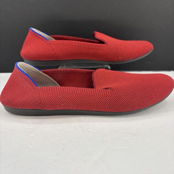 Rothys The Flat Loafer W6 Dark‎ Red Knit Halo Ballet Round Toe/Slip-On Blue Trim - Picture 5 of 16